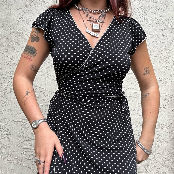Studio M Polka Dot Wrap Midi Dress - Picture 2 of 10
